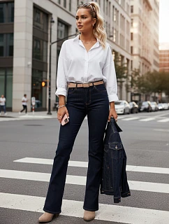 Dámské džíny s vysokým pasem UY2911 tmavě modré - FashionStreet