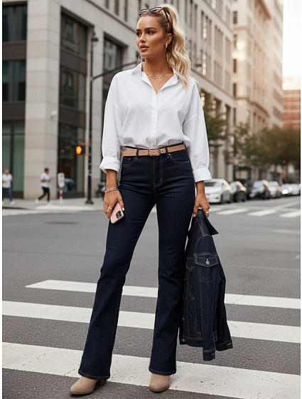 Dámské džíny s vysokým pasem  UY2911 tmavě modré - FashionStreet 