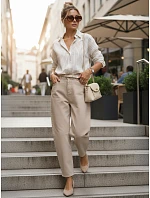 Jeansy damskie fit z wysokim stanem beżowe model 22136274 - FashionStreet