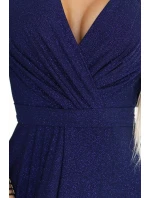 třpytivé dlouhé šaty s rukávy a výstřihem  S model 21012939 - numoco