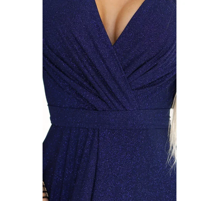 třpytivé dlouhé šaty s rukávy a výstřihem  S model 21012939 - numoco