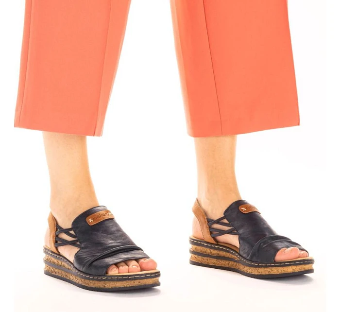 Dámské pohodlné modré sandály Rieker na klínku s podpatkem 62962-14