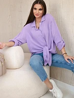 Bavlněná mušelínová košile oversize fialka