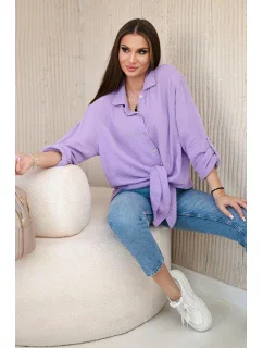 Bavlněná mušelínová košile oversize fialka