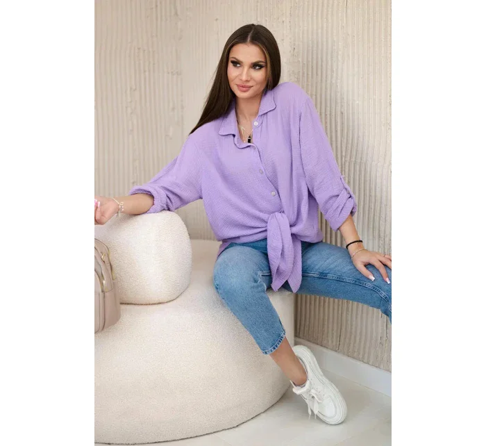 Bavlněná mušelínová košile oversize fialka