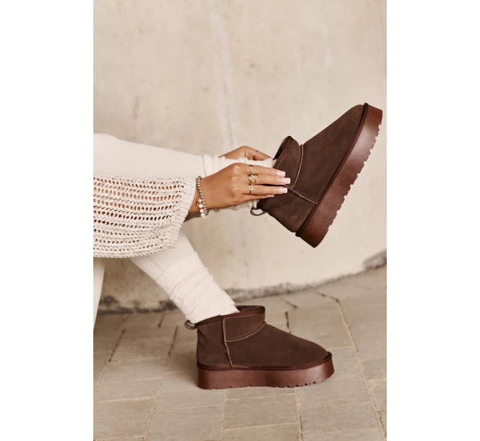 Módní Semišové Nízké Sněhule Hnědé model 21671731 - Boto Módní Semišové Nízké Sněhule Hnědé model 21671731 - Boto