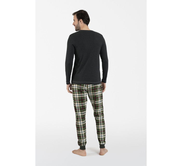Pánské pyžamo Seward dlouhé rukávy, dlouhé kalhoty - tmavě melanž/potisk