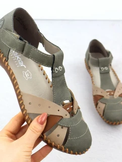 Sandały damskie komfortowe na rzepy zabudowane palce zielone Rieker M1655-54