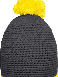 Daiber MB 7964 Háčkovaná čepice s kontrast. lemem a bambulí 03.7964 carbon/yellow