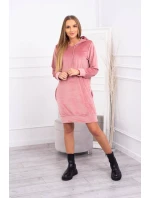 Velurové šaty s kapucí tmavě růžové