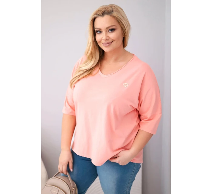 Dámská bavlněná oversize halenka Plus Size s výstřihem do V meruňková