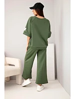 Dámská model 22216306 měkká viskózová souprava mikina a široké kalhoty khaki - K-Fashion Dámská model 22216306 měkká viskózová souprava mikina a široké kalhoty khaki - K-Fashion