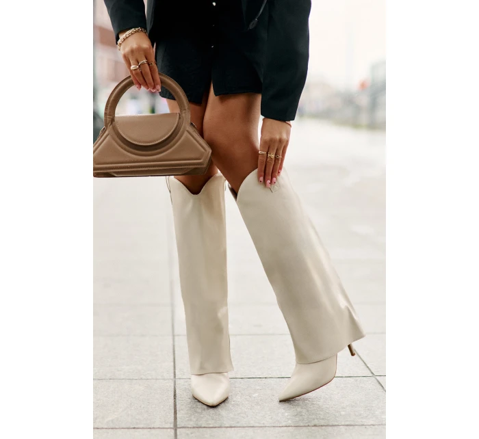 Kozačky Na Podpatku S Svrškem Světle Béžové model 21677301 - Boto