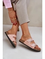 Textilové pantofle na korkové podrážce s přezkami růžové Atera Textilové pantofle na korkové podrážce s přezkami růžové Atera