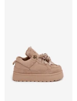 Šněrovací dámské sněhule na platformě zateplené kožíškem béžové Tavelle Šněrovací dámské sněhule na platformě zateplené kožíškem béžové Tavelle