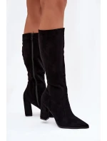 Dámské kozačky na podpatku z eko semiše vyhřívané černé Narille Dámské kozačky na podpatku z eko semiše vyhřívané černé Narille