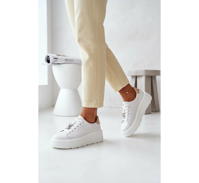 Kožené dámské tenisky na platformě s přezkou Vinceza 39973 Bílé Kožené dámské tenisky na platformě s přezkou Vinceza 39973 Bílé