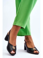 Módní kožené sandály na podpatku Černé Hette Módní kožené sandály na podpatku Černé Hette