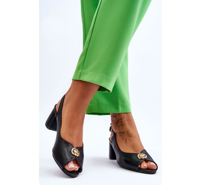 Módní kožené sandály na podpatku Černé Hette Módní kožené sandály na podpatku Černé Hette