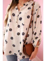 model 21911566 dámská halenka s květinovým vzorem, dlouhými rukávy a knoflíky Béžová - K-Fashion