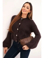 Dámský svetr s mohérem na knoflíky s nafouknutým rukávem hnědý Dámský svetr s mohérem na knoflíky s nafouknutým rukávem hnědý