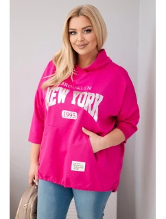 Dámská mikina Plus Size z viskózy s kapucí a klokankovou kapsou fuchsiová