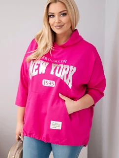 Dámská mikina Plus Size z viskózy s kapucí a klokankovou kapsou fuchsiová