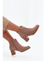 Botki Damskie Na Słupku Eko Zamszowe Beżowe Marilou