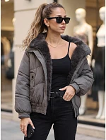 Dámská zimní prošívaná bunda s kožešinou, tmavě šedá, FashionStreet TY6010 Dámská zimní prošívaná bunda s kožešinou, tmavě šedá, FashionStreet TY6010