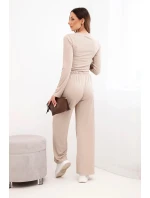 Dámská viskózová souprava s model 21938078 a širokými kalhotami žlutý - K-Fashion