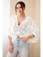 Dámský letní krajkový svetr s knoflíky a dlouhým rukávem černý