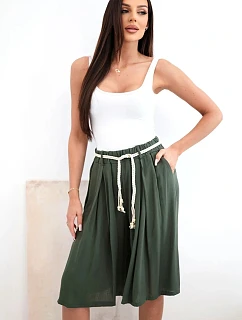 Dámské viskózové letní kraťasy s boho páskem khaki