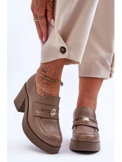 Dámské kožené polobotky na sloupku tmavě hnědé model 21630072 - Boto