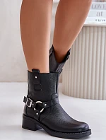 Zazoo 60480 Kožené Boty Na Nízkém Podpatku Zateplené Černé