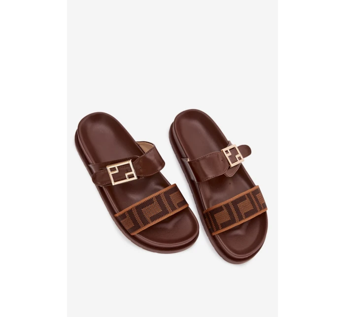 Dámské pantofle s zlatým sponou hnědé Fiorisse