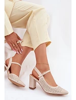 sandály na podpatku  světle béžové model 22095170 - SERGIO LEONE