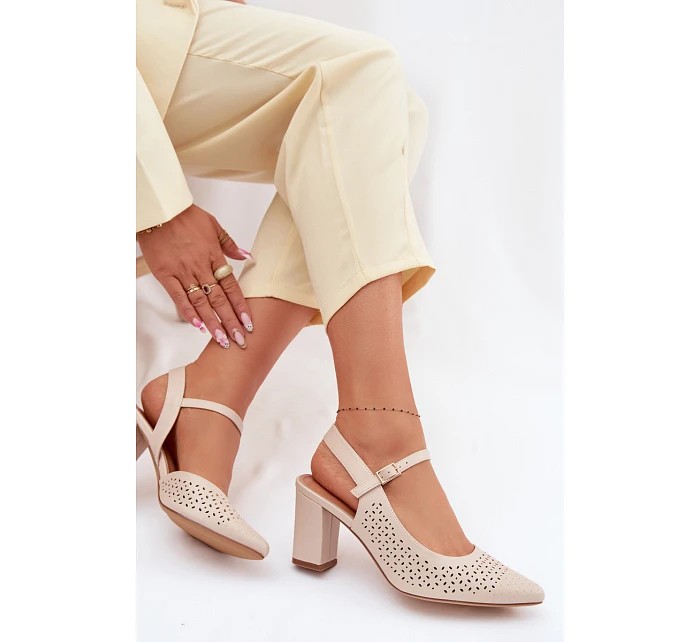 sandály na podpatku  světle béžové model 22095170 - SERGIO LEONE