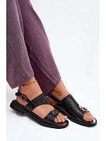 Kožené dámské sandály na nízkém podpatku Vinceza 86434 Černé