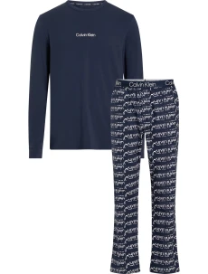 Pánské pyžamo L/S PANT SET 000NM2184E GVB tm. modré - Calvin Klein