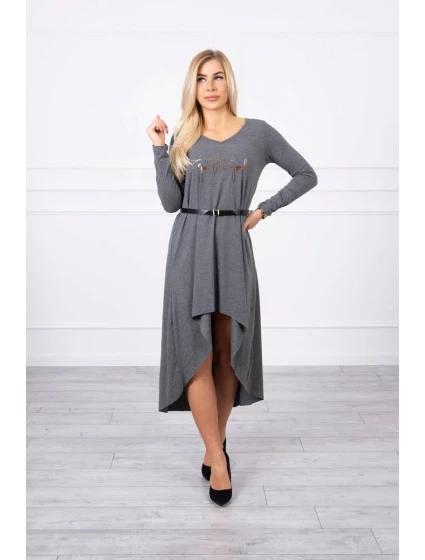 Šaty s ozdobným páskem a nápisem graphite Šaty s ozdobným páskem a nápisem graphite