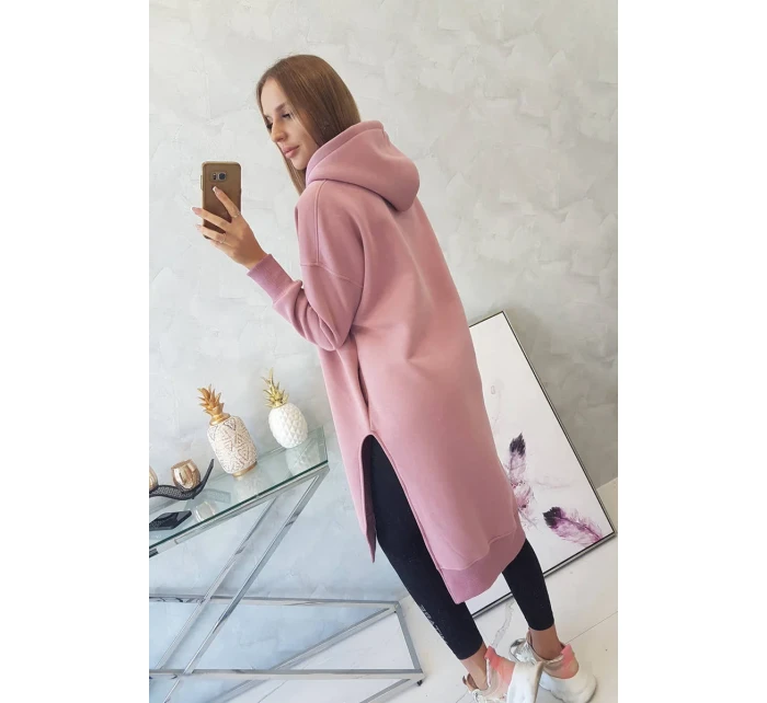 Zateplená mikina s bočními rozparky tmavě růžová