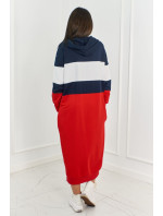 model 18856926 šaty s kapucí námořnická modř + bílá + červená - K-Fashion