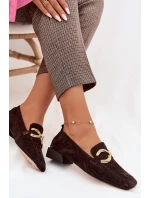 Dámské mokasíny z pravé semišové kůže se zlatým detailem D&A model 22031897 čokoládové - S.Barski