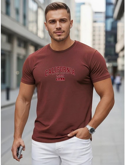Tshirt męski bawełniany z nadrukiem California bordowy model 22316114 - FashionStreet