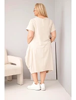 Dámské šaty Plus Size z bavlny s kapsami béžové Dámské šaty Plus Size z bavlny s kapsami béžové