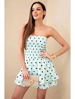 Dámský viskózový overal s puntíky s volánem mátový