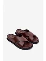 Kožené Pánské Pantofle Big Star model 22064040 Tmavě hnědé - Big Star Shoes Kožené Pánské Pantofle Big Star model 22064040 Tmavě hnědé - Big Star Shoes