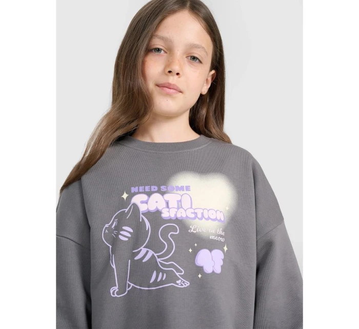 Dívčí mikina oversize bez kapuce 4F 4FJRAW25TSWSF2438-22S Dívčí mikina oversize bez kapuce 4F 4FJRAW25TSWSF2438-22S