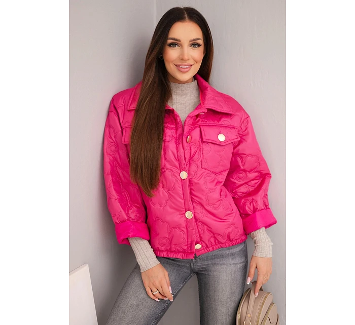 Dámská jarní prošívaná bunda s květinovým vzorem fuchsie