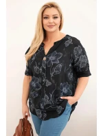Dámská bavlněná halenka Plus Size s květinovým vzorem černá Dámská bavlněná halenka Plus Size s květinovým vzorem černá